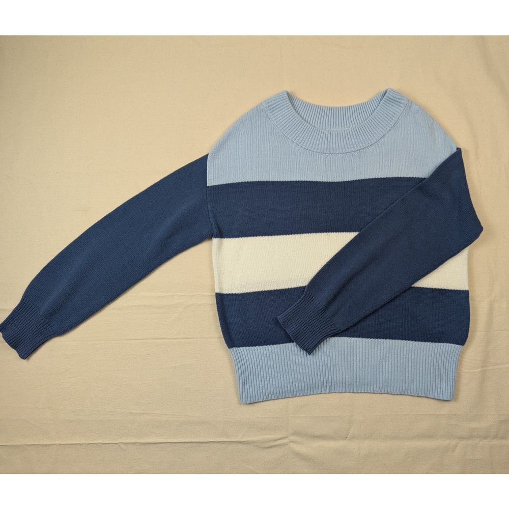 Lucky Brand Women's Sweater Size Small Blue Color Block Knit Long Sleeve